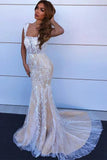 Charming Mermaid Square Neck Straps Lace Wedding Dresses, Bridal STF15631