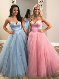 Unique Ball Gown Sweetheart Strapless Tulle Prom Dresses, Cheap Formal STF20474