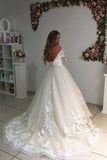 2024 Wedding Dresses A Line V Neck 3/4 Length Sleeves Tulle PXH9HHE6