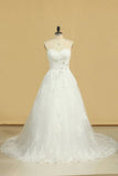 2024 Plus Size Wedding Dresses A-Line Sweetheart Court Train Tulle Applique Covered P1DLTMP1