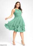 Cascading Mikaela Knee-Length Ruffle Chiffon With Cocktail Dresses Ruffles Cocktail Scoop A-Line Dress Neck