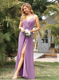 Length A-Line Neckline SplitFront Floor-Length Ruffle Silhouette Fabric Embellishment V-neck Deja Bridesmaid Dresses