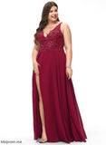 Lace Chiffon Front Sequins V-neck Prom Dresses Yuliana With A-Line Split Floor-Length