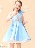 Sleeveless Beading/Bow(s) One-Shoulder Flower Girl Dresses Flower Girl Knee-length Satin/Tulle With Gloria Dress A-Line -