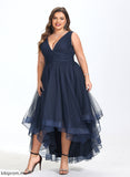 Asymmetrical V-neck Cocktail Dresses Pleated Kelsie Ruffles Tulle With Cascading A-Line Cocktail Dress