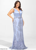 Dominique Beading Satin Lace Sweep Sequins Prom Dresses With Sheath/Column Train V-neck