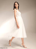 Wedding Dresses V-neck Tea-Length Dress Wedding Reina Tulle A-Line Lace
