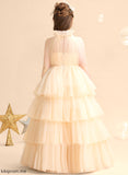 - Sleeveless Sydney Neck Flower Tulle Girl High Flower Girl Dresses Ball-Gown/Princess Floor-length Dress