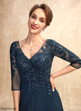 the V-neck Floor-Length Split Mother Dress Sequins A-Line Front of Mikayla Chiffon Mother of the Bride Dresses With Bride Lace