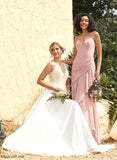 V-neck Wedding Dresses Sweep Train Wedding A-Line Lace Dress Chiffon Rhianna With Lace