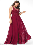 Embellishment Sequins Length Fabric V-neck Floor-Length A-Line Lace Neckline SplitFront Silhouette Abagail Bridesmaid Dresses
