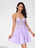 Beading Tulle V-neck Homecoming Dresses A-Line Short/Mini Dress Lace Homecoming Marcia With