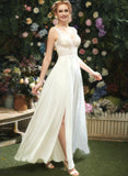 Wedding Floor-Length V-neck With Sequins Dress Front Chiffon Wedding Dresses A-Line Norma Split Lace