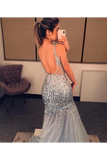 Silver Sequins Luxurious See Through Party Dress Backless Mermaid Long Prom STFP9RZ2GRG