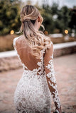 Mermaid Lace Appliques Long Sleeve See though Tulle Wedding Dresses, Beach Wedding Gowns STF15261
