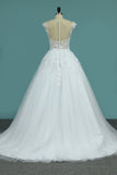 2024 Wedding Dresses Scoop Tulle With Applique A Line PNAJFEM1