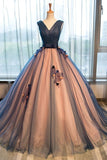 2024 Quinceanera Dresses Ball Gown V-Neck Tulle With Handmade PXZCG8Z2