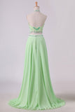 2024 Two Pieces Prom Dresses Halter A Line Chiffon Sweep Train PCBKFD95