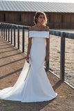 Elegant Mermaid Ivory Off the Shoulder Wedding Dresses, Long Simple Wedding Gowns STF15179