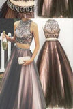 Two pieces A line Beaded 2024 Tulle prom dress dresses for prom Long prom dress