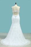 2024 Mermaid Spaghetti Straps Wedding Dresses Open Back Lace PHS9E3Z7