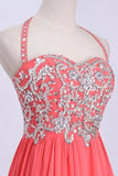 Hot Selling Prom Dresses Halter A-Line Floor Length Chiffon Color Watermelon PQKQB26D