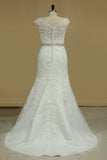2024 Plus Size Wedding Dresses Mermaid Tulle With Applique PQY4L19Z