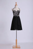 2024 Halter Homecoming Dresses A Line Short/Mini Chiffon With Beading And PRFE4KT1