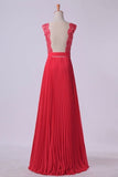 2024 V Neck Prom Dress Appliqued Bodice Ruched Waistband Flowing Chiffon P8DYAPTD