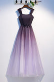 Unique A Line Ombre Purple Beading Prom Dresses with Lace up, Long Dance Dresses STF15603