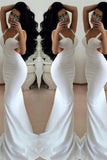 White Prom Dresses 2024 Long Trumpet/Mermaid Straps Chiffon Prom Dresses