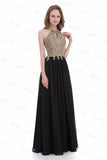 Classy Formal Lace Chiffon Black And Gold Long Prom Dresses P8P166TD