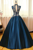 2024 Sexy Open Back High Neck Prom Dresses A Line PN7YYQNS