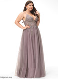 Sequins Prom Dresses Tulle With Floor-Length Split V-neck Ball-Gown/Princess Beading Brittany Front Lace