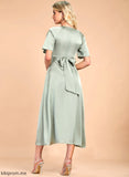Midi Elegant Club Dresses A-line Satin Short Neck Kaylin Round Sleeves Dresses
