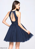 Pleated Short/Mini Scoop Sequins Prom Dresses Neck A-Line/Princess With Bow(s) Beading Shelby