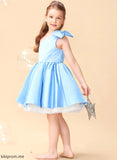 Sleeveless Beading/Bow(s) One-Shoulder Flower Girl Dresses Flower Girl Knee-length Satin/Tulle With Gloria Dress A-Line -