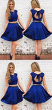 Chic Open Back Two Pieces Round Neck With Beaded Homecoming Dresses