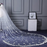 3M Tulle Ivory Wedding Veils with Appliques, Fashion Hand Made Flowers Wedding Veils STF15544