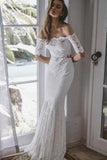Two Pieces Ivory Lace Mermaid Off The Shoulder Wedding Dresses Beach Wedding STFPY4YB198