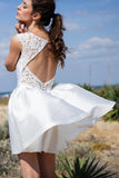 A Line Round Neck Open Back Short Beach Wedding Dress with Lace Pockets STF15018