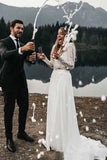 Long Sleeve Two Pieces Lace Round Neck Beach Wedding Dresses Chiffon Boho Bridal Gowns STF14979