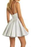 Cute V Neck Short Prom Dress White Satin Homecoming Dress PS8T2D44