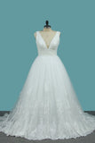 2024 Wedding Dresses V Neck Tulle A Line With Applique PPYK8QH8