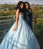 Princess Ball Gown Blue Appliques Strapless Quinceanera Dresses, Sweet 16 Dresses STF15290