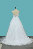 2024 A Line Tulle Wedding Dresses Scoop Cap Sleeves With Applique P6EKKRAJ
