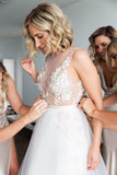 Elegant A Line Sleeveless Tulle Wedding Dresses Long Bridal Gown