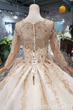Elegant Long Sleeves Lace Up Prom Dresses with Appliques Ball Gown