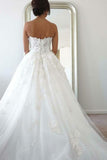 Elegant Strapless Sweetheart Long Wedding Dress With Beading Lace Appliques