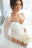 Elegant Strapless Sweetheart Long Wedding Dress With Beading Lace Appliques